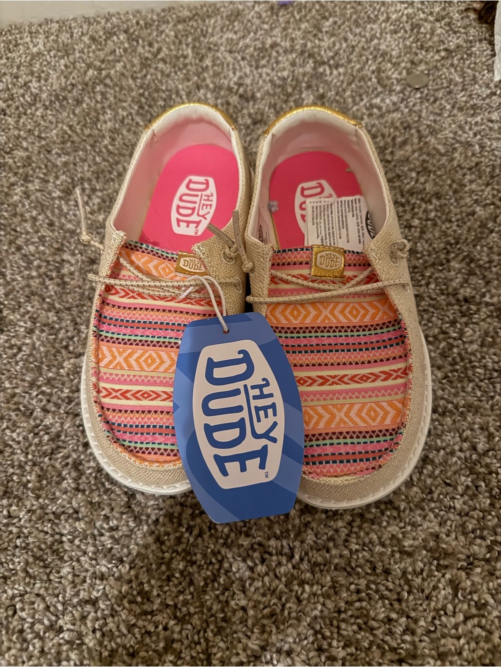 Hey Dude Girls' Pink Multi-Stripe Slip-On Shoe Wendy Boho Festival